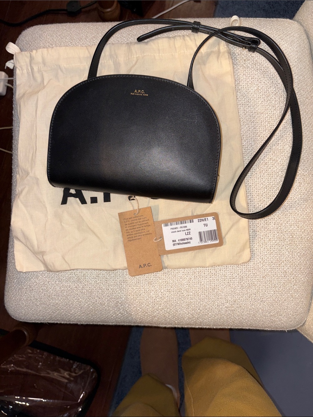 A.P.C. Black Leather Demi-Lune Crossbody Bag